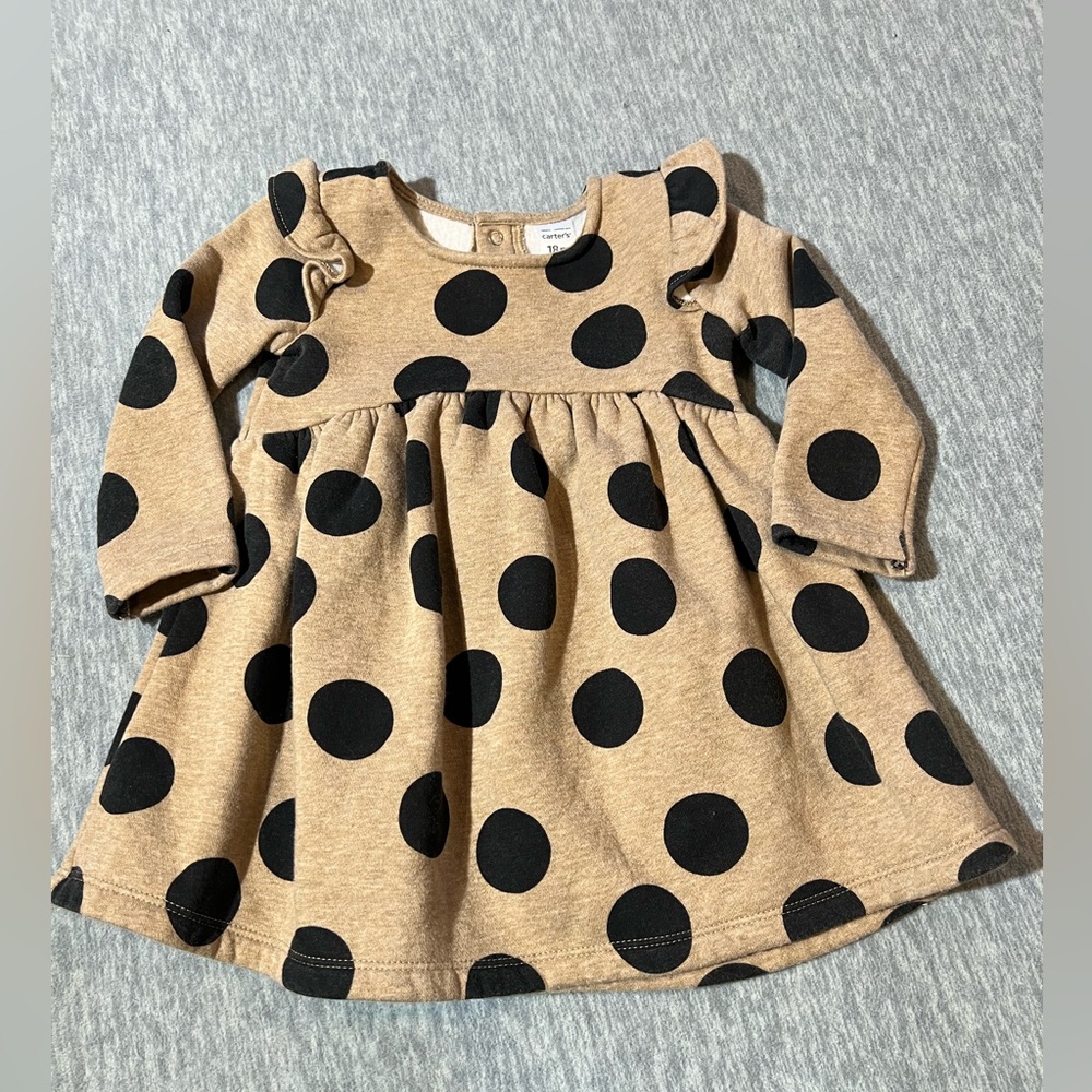 Carter’s fleece lined polkadot dress long sleeve girls kids baby 18 months soft
